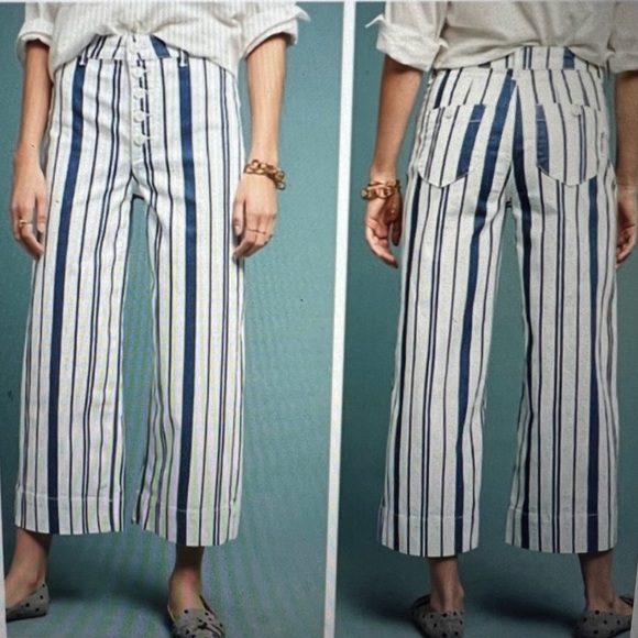 Anthropologie Pants - Anthropologie capitaine striped wide leg trouser size 6